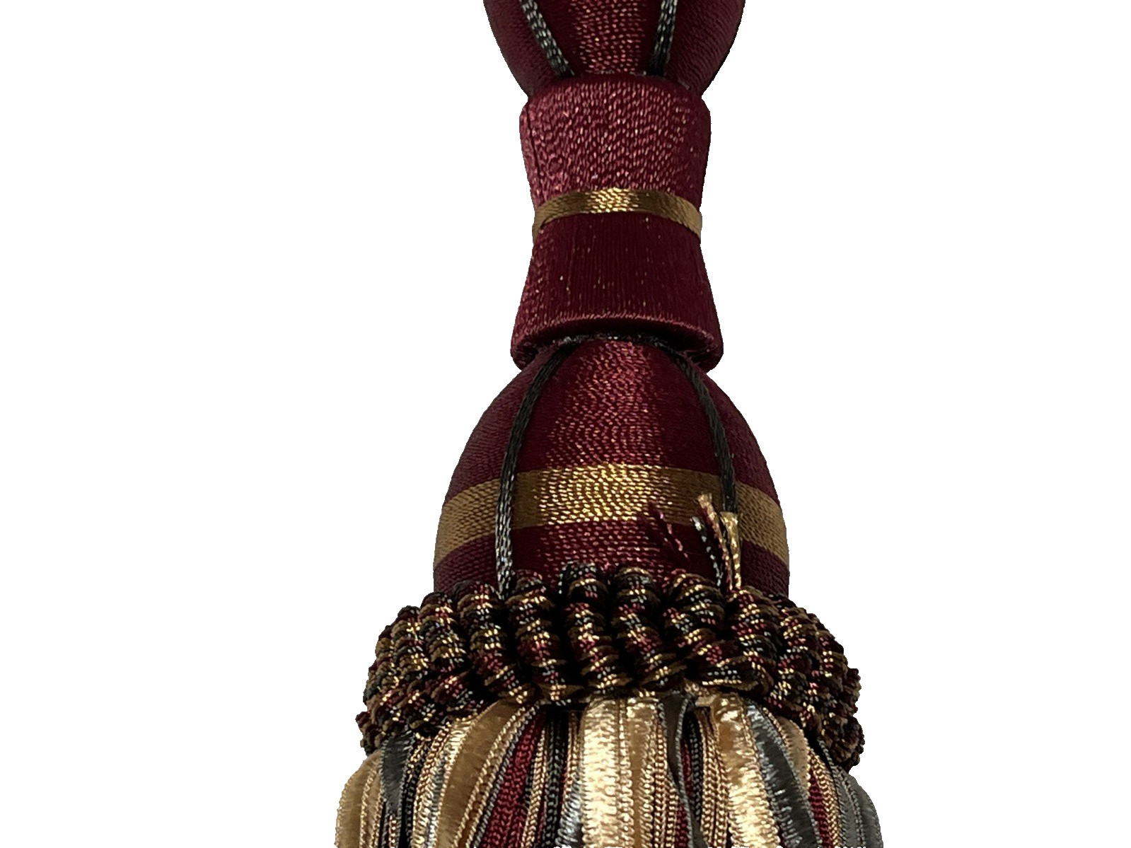 Pair Decorative Beaded Curtain Tiebacks Tassel Rope Burgundy Gold 30”