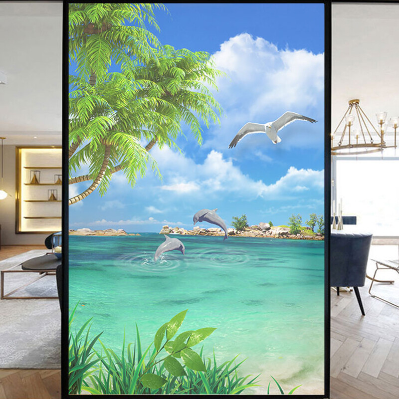 Privacy Windows Film Decoration Beautiful Beach Stained Glass Stickers Decors