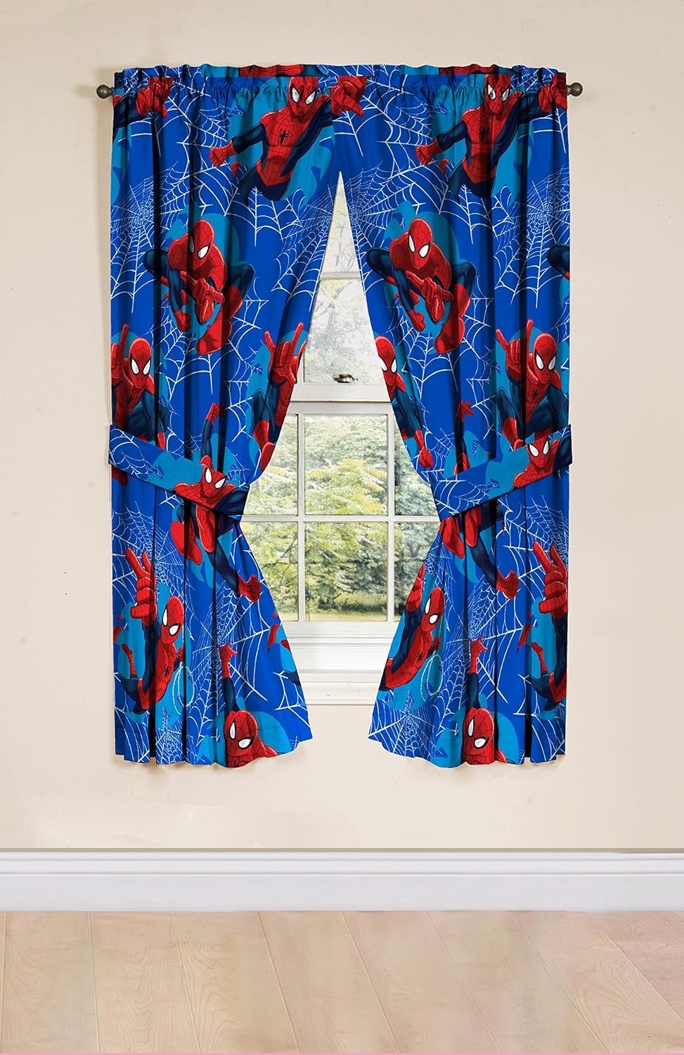 Window Curtain Panels Pair Tie Backs Kids Drape Set Spiderman Astonish 42″ X 63″