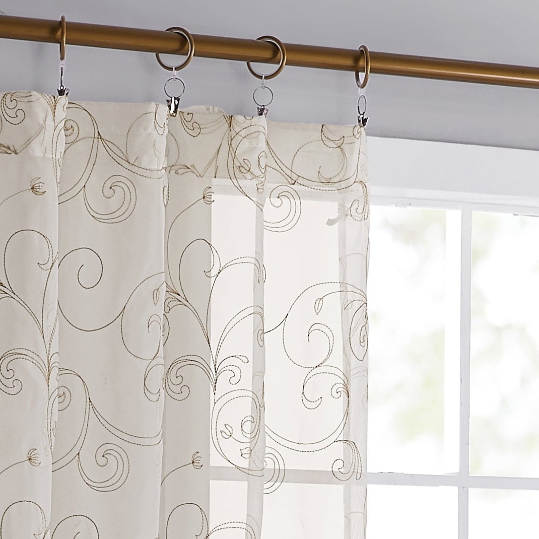 Scroll Rod Pocket Sheer Curtain Panel, 1-Piece, White/Grey, 38″ W x 63″ L