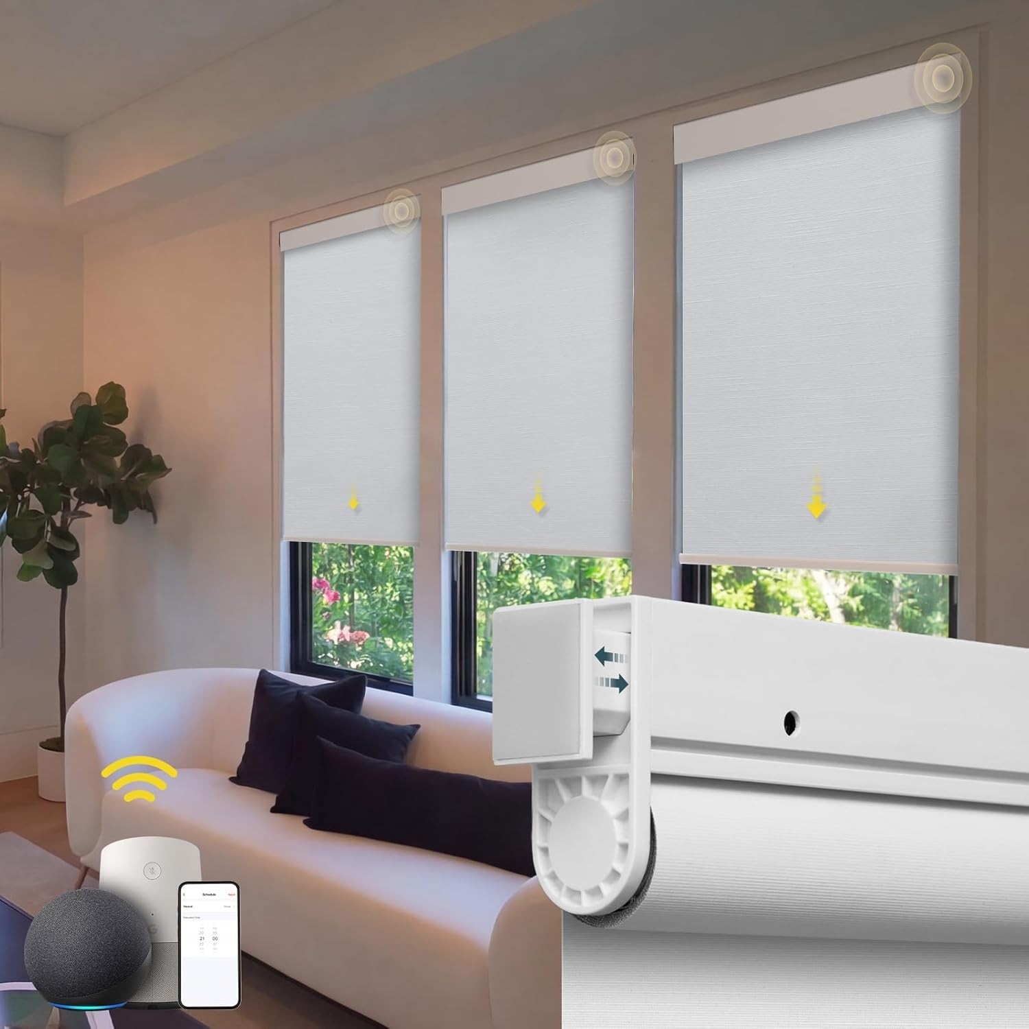 Motorized Automatic Blinds Cordless Roller Shades Smart Blinds White (47.5 x 72)