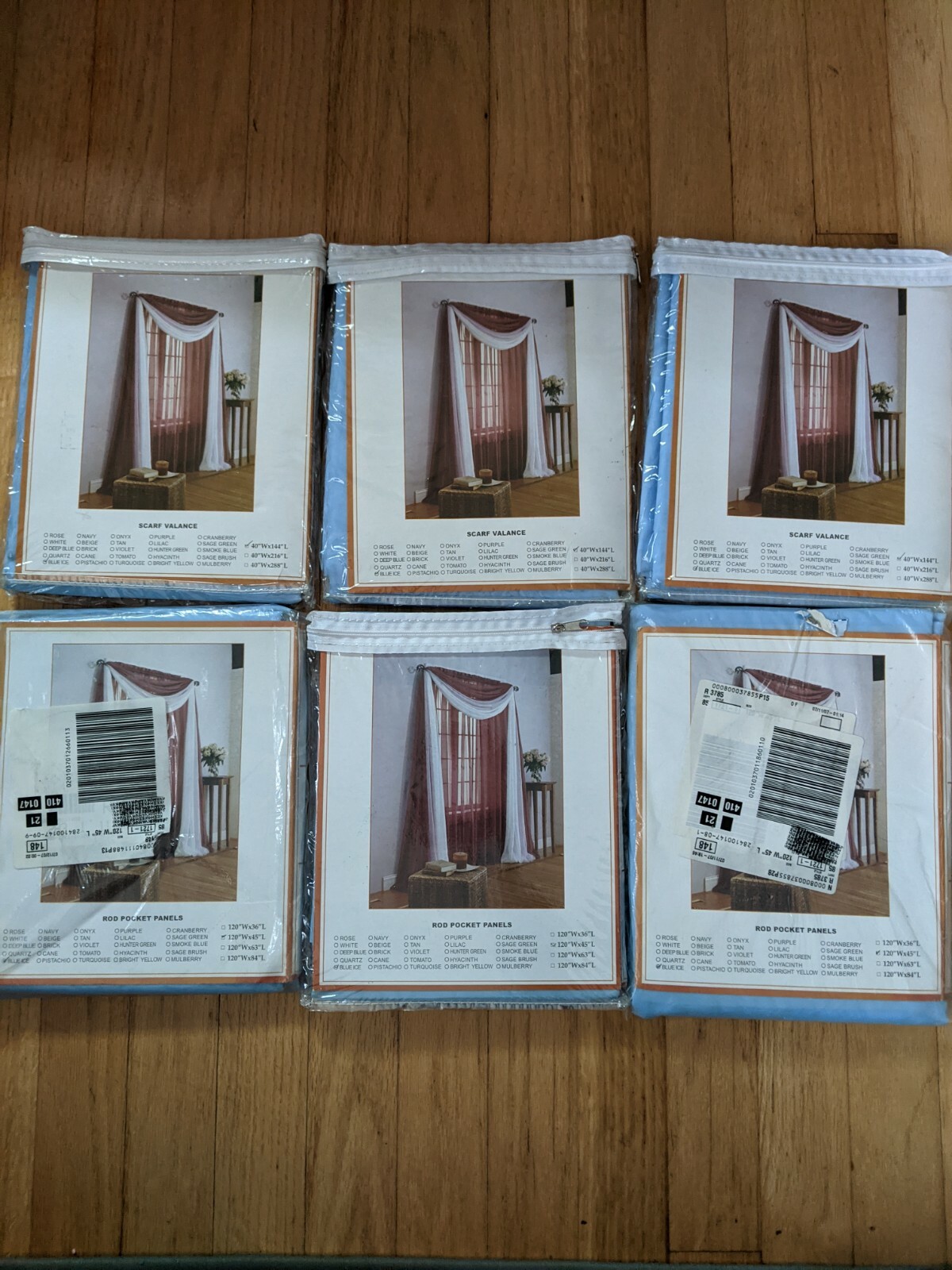 Blue Ice Sheer Curtains Rod Panels 3 Of 120″L x 45″W w/1 valance 144″L x 40″W