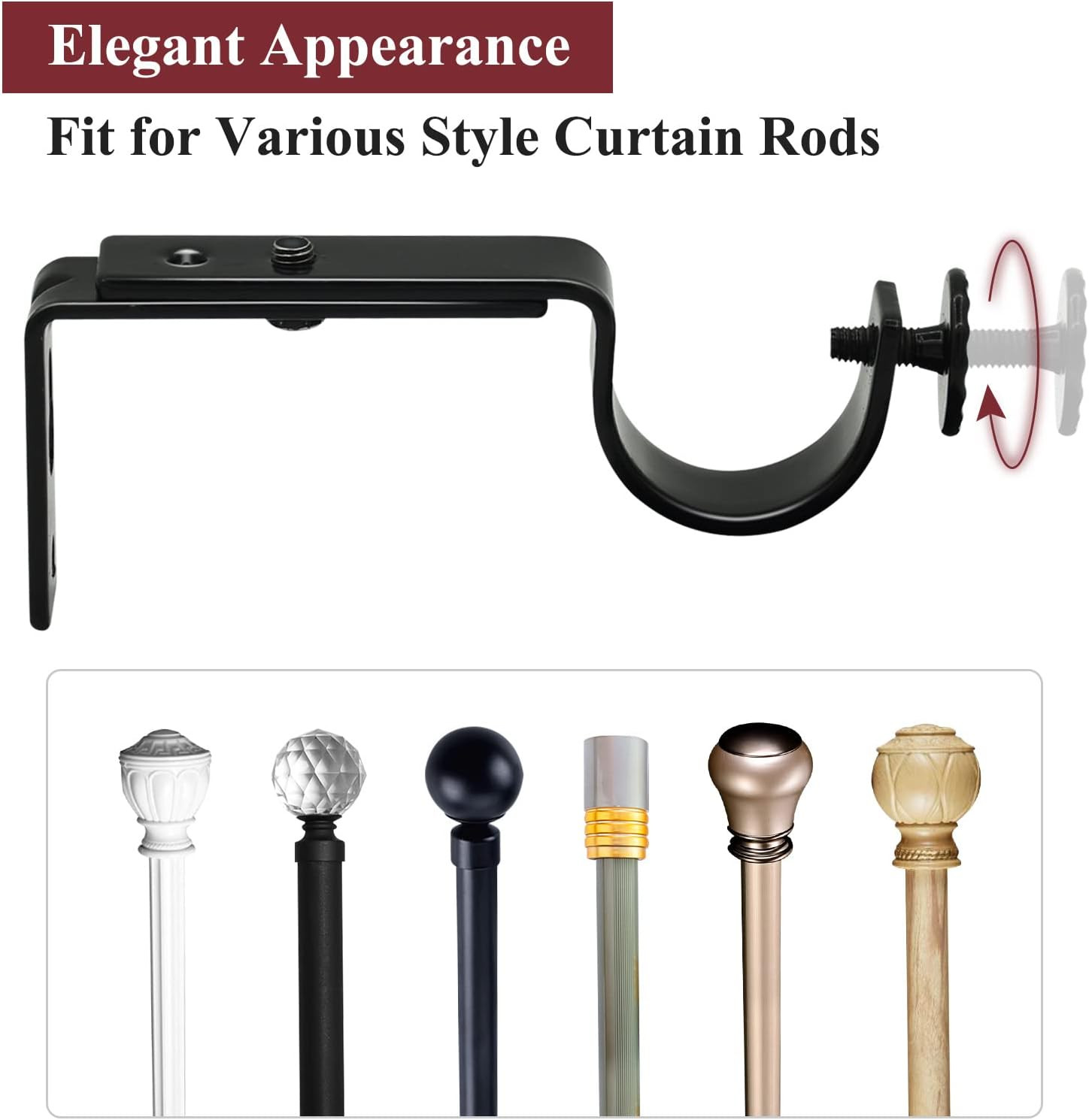 Adjustable Curtain Rod Bracket, Heavy Duty Curtain Rod Holders Black 4 Pack Curt