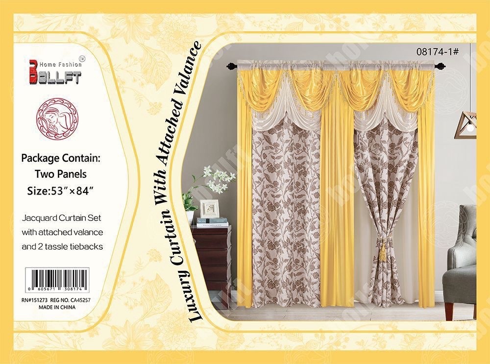 Bollft Luxury Jacquard Curtain Panels 53x84in Valance Tassel Tiebacks