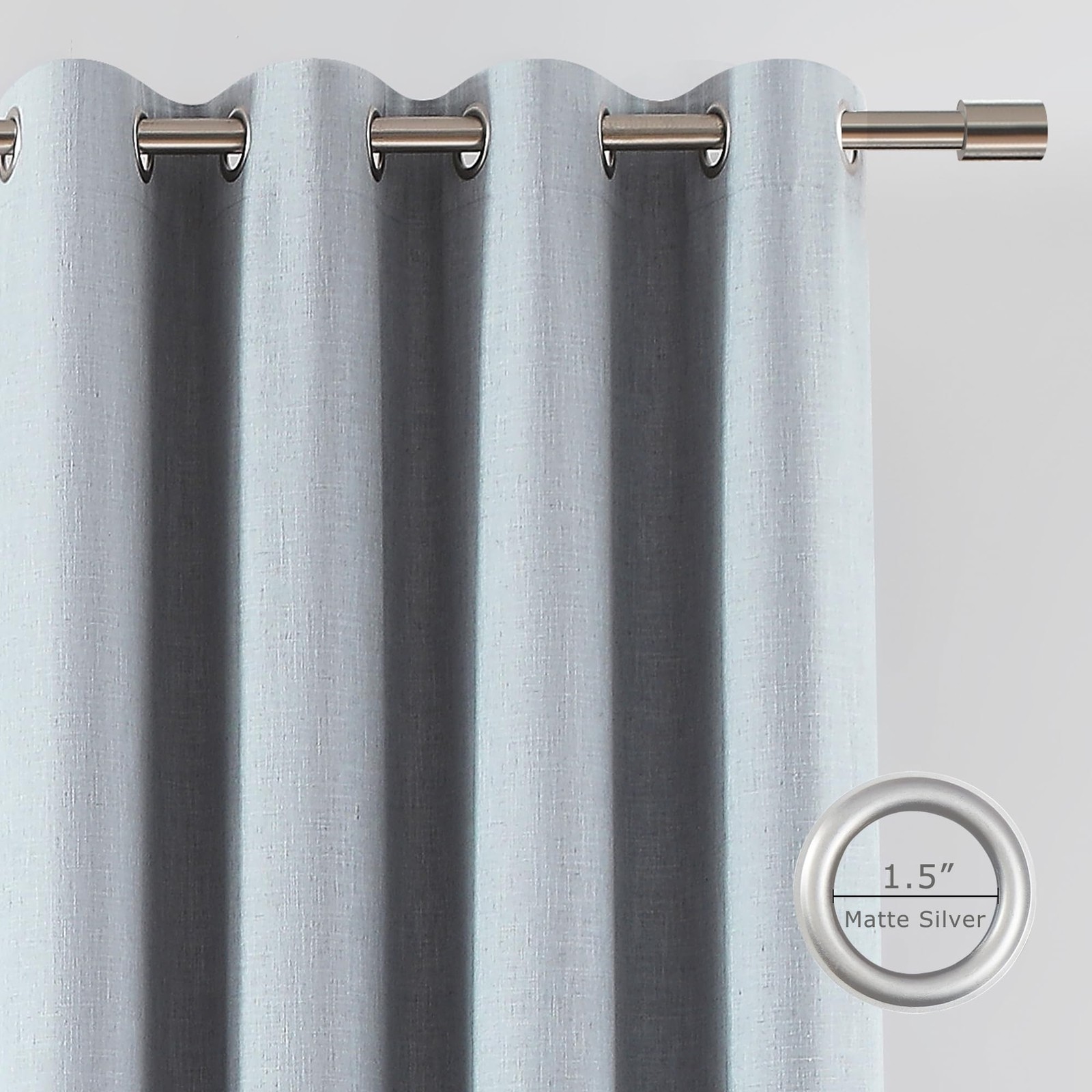 Vision Home Blue Fog Linen Full Blackout Curtains Grommet Thermal Insulated