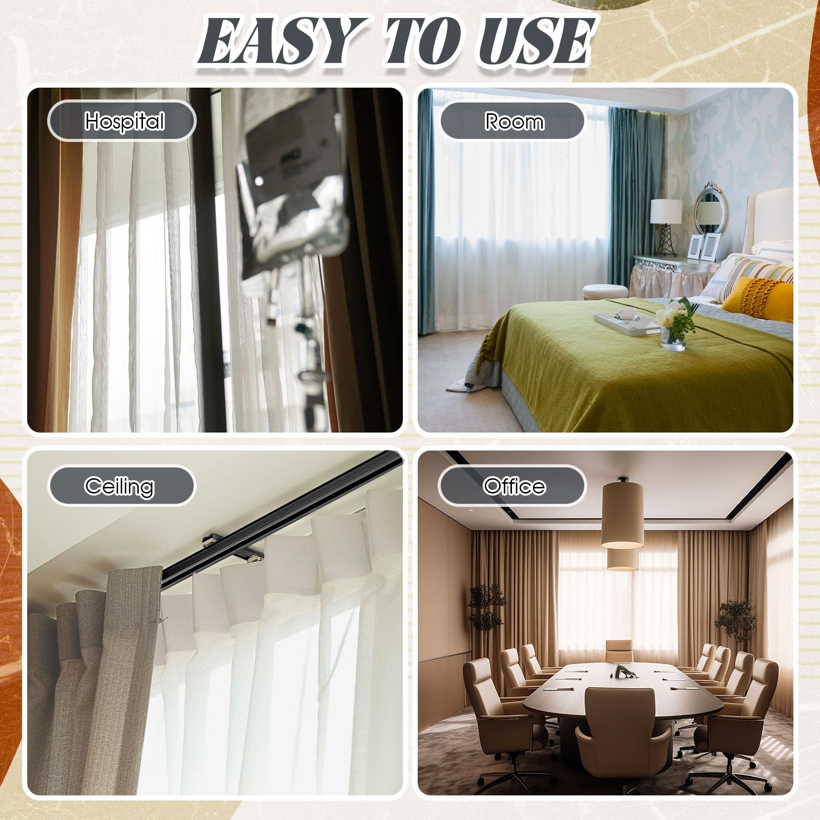 Juexica Ceiling Curtain Double Track Set 3ft-6.5ft/2 Meter Black Heavy Duty C…