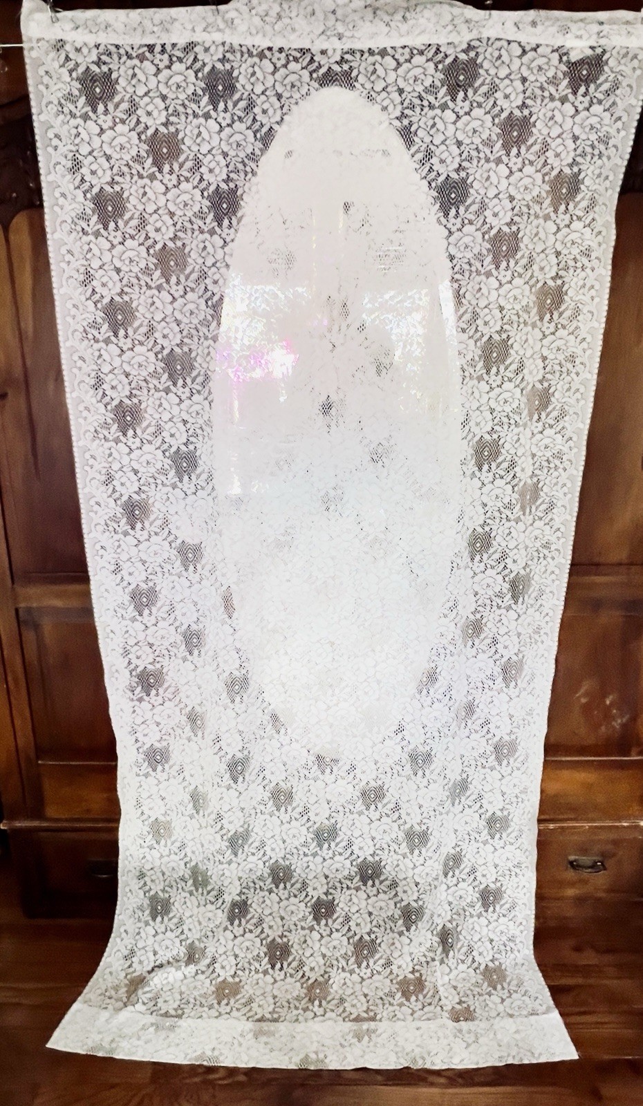 1 of 4 IVORY CREAM OFF WHITE ROSE FLORAL NET LACE CURTAIN PANELS 42×85 2 PAIRS