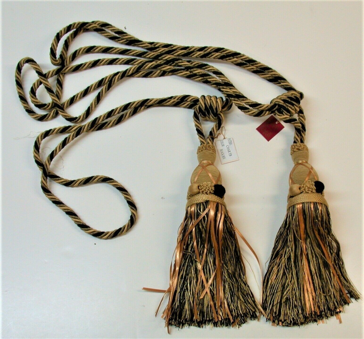 (2) Double Rope & Tassel Curtain Tiebacks 42″ Embrace 11″ Tassels GingerSnap NEW