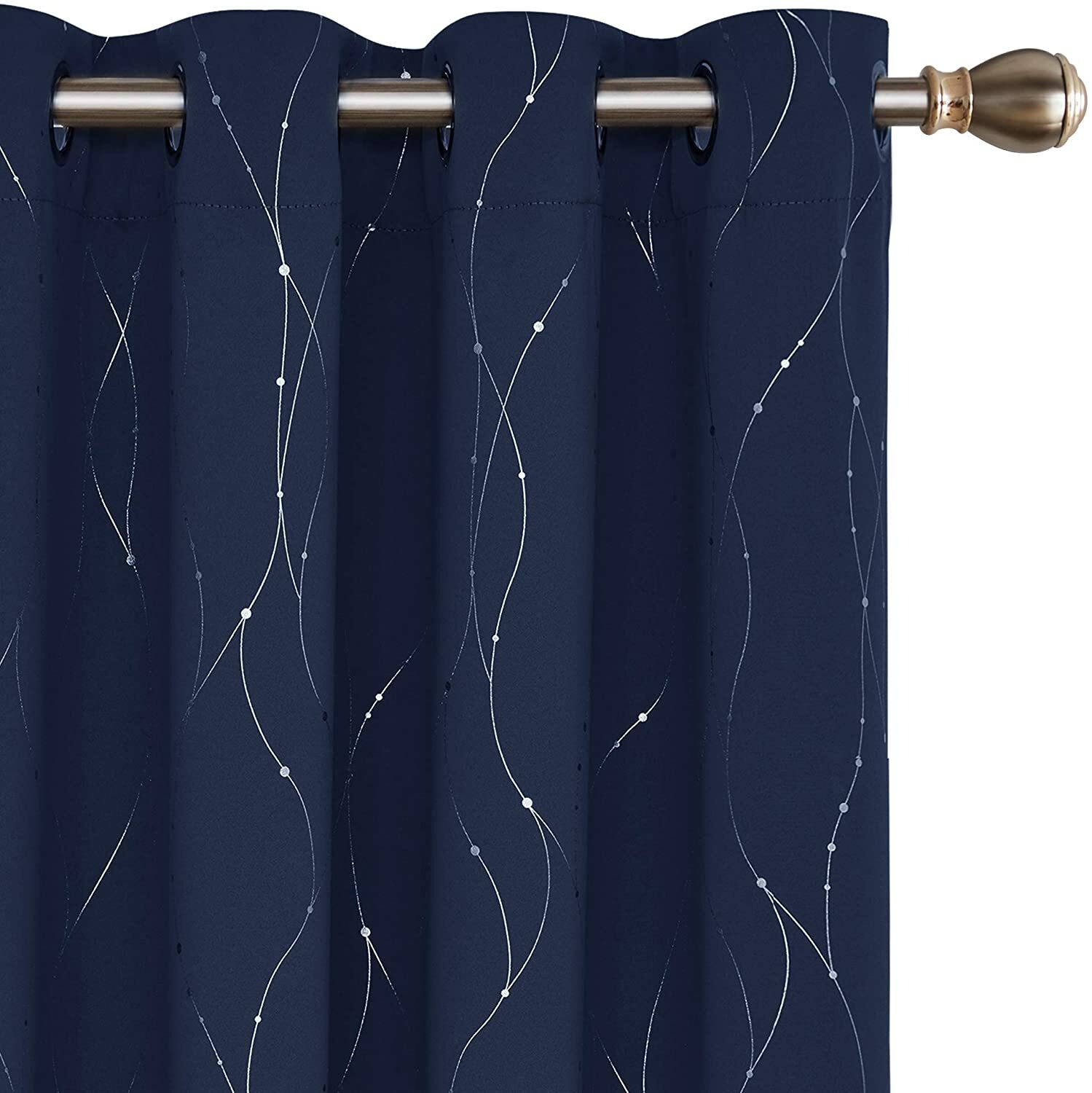 Deconovo Blackout Curtains Grommet Top-Wave Line and Dots, 52×95, Royal, 2 Panel