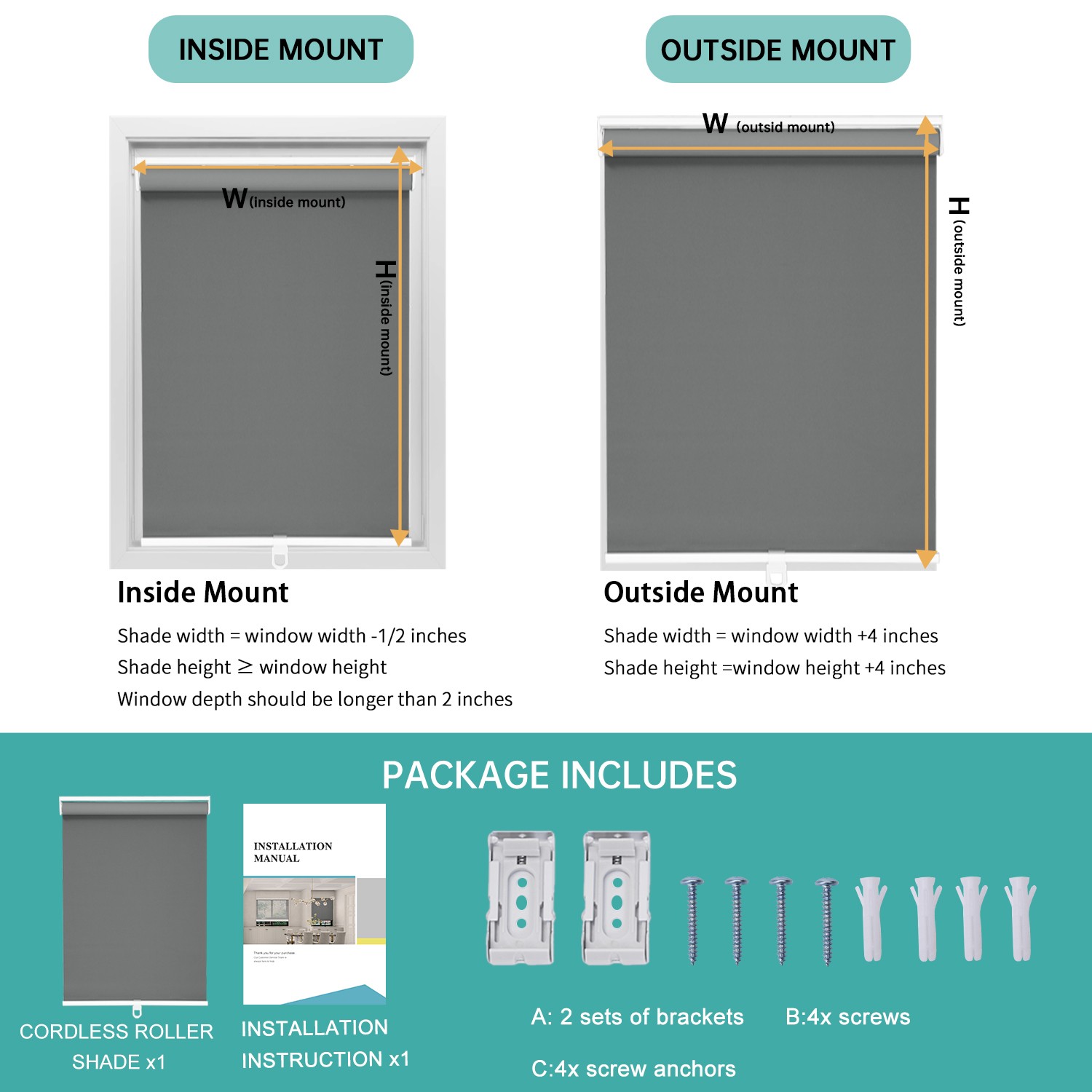 Cordless Blackout Roller Shade Light Blocking Rolled Up Blind Room Darkening