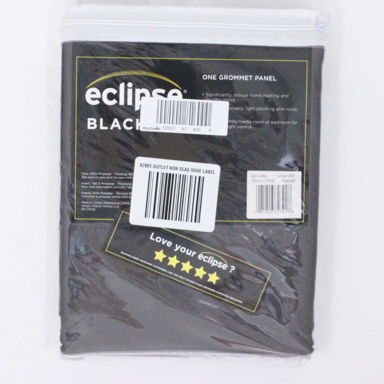 Eclipse Kendall Blackout Grommet Curtain Panel 42″x84″ Charcoal