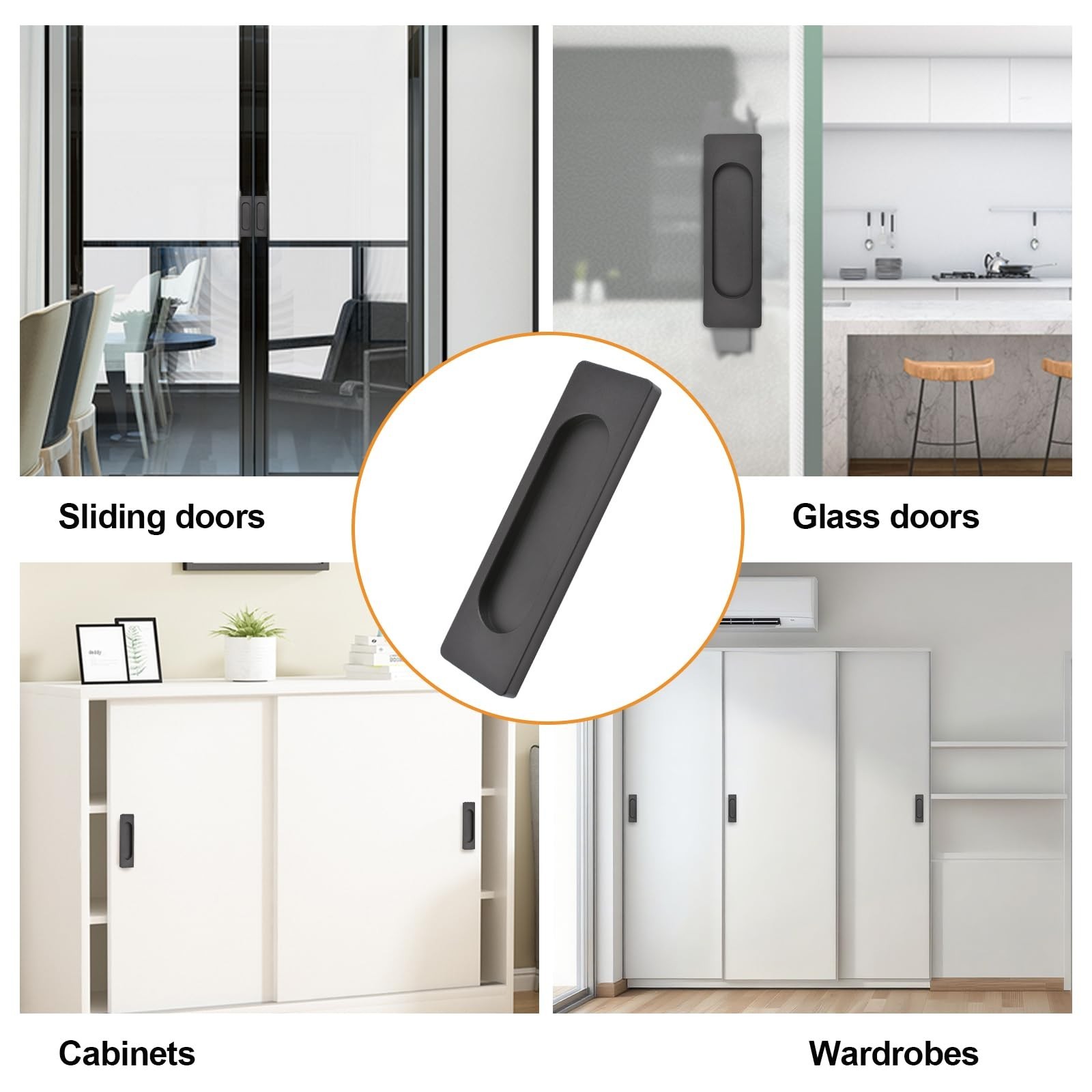 MOROBOR Self-Stick Rectangular Sliding Door Pulls, 8 pcs Aluminum Alloy Hidde…