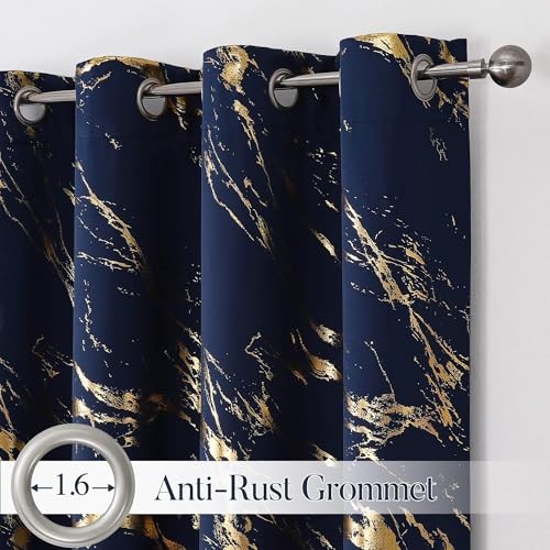 100% Blackout Patterned Curtains 96 52″W x 96″L (Pack of 2) Navy Blue and Gold