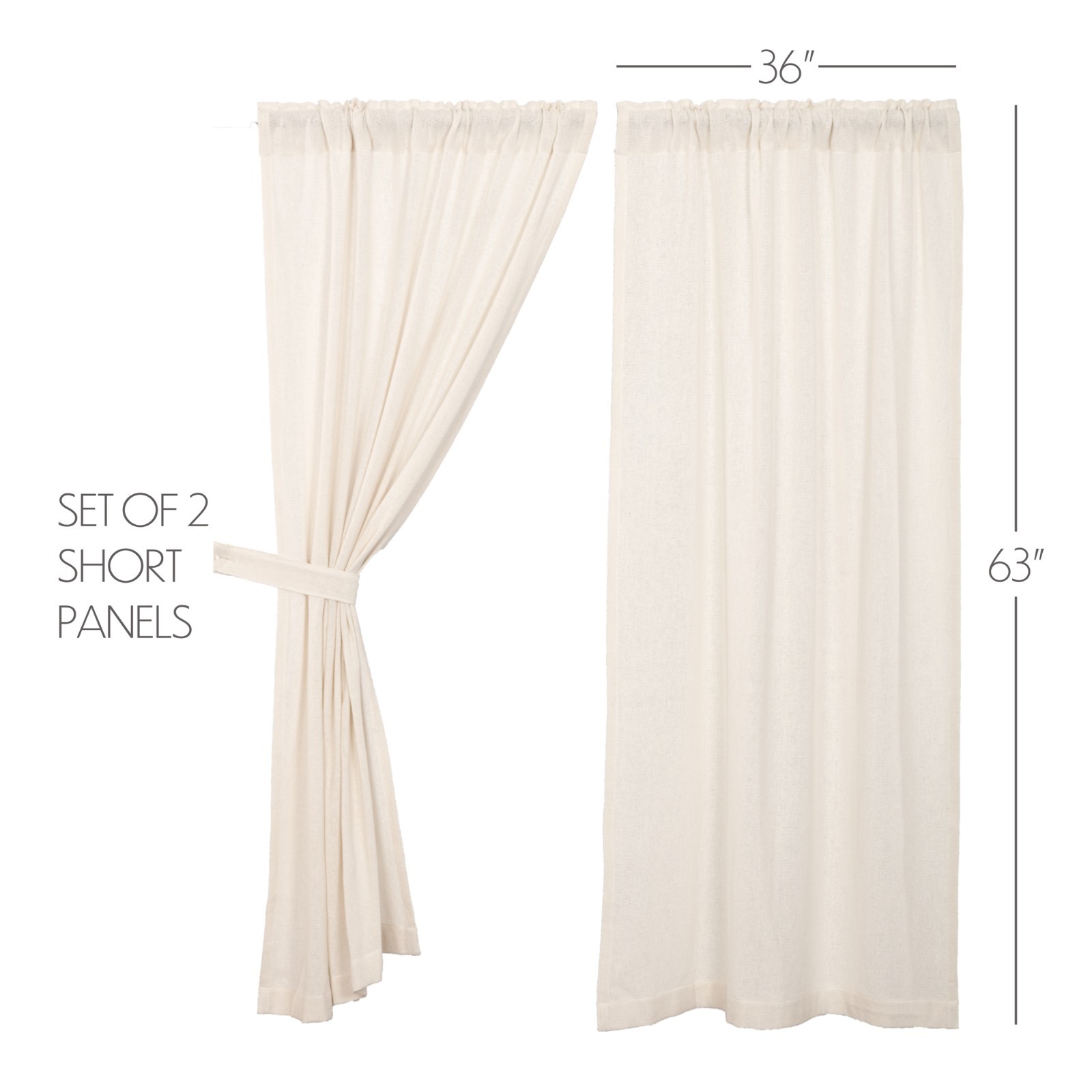 Burlap Antique White Short Panel Set 63″L 100% Cotton Country Rustic Cabin Lodge