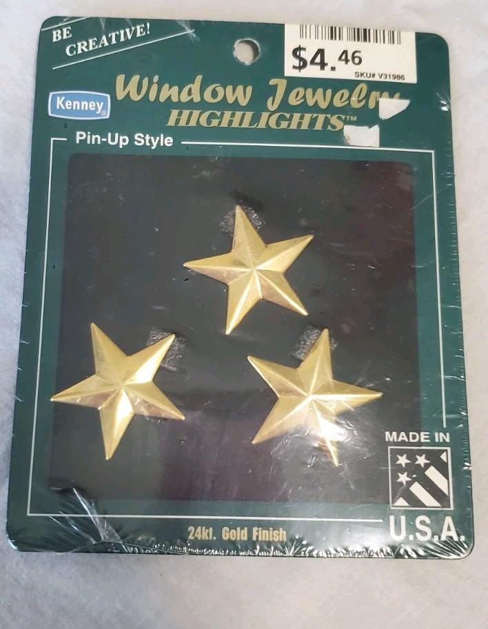 Kenney NOS pin-up style Window Jewelry Stars gold finish made in USA