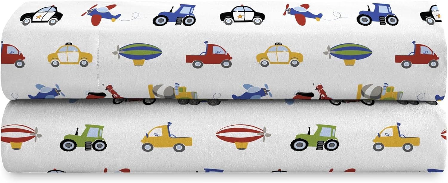 Dream Factory Kids Sheet Set Lightweight Full, Blue Trucks Tractors Cars