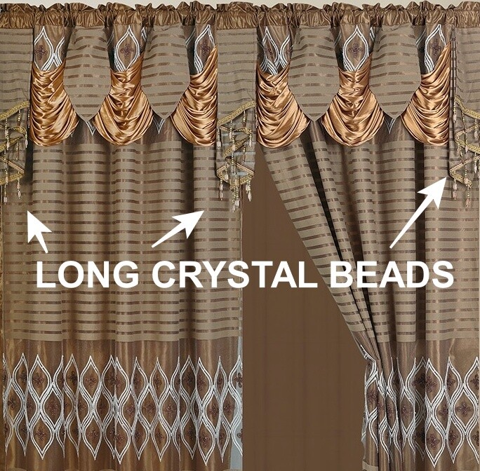 LUXURY EMBROIDERY DESIGN COMPLETE WINDOW CURTAIN SET ATTACHED VALANCE SEMISHEER