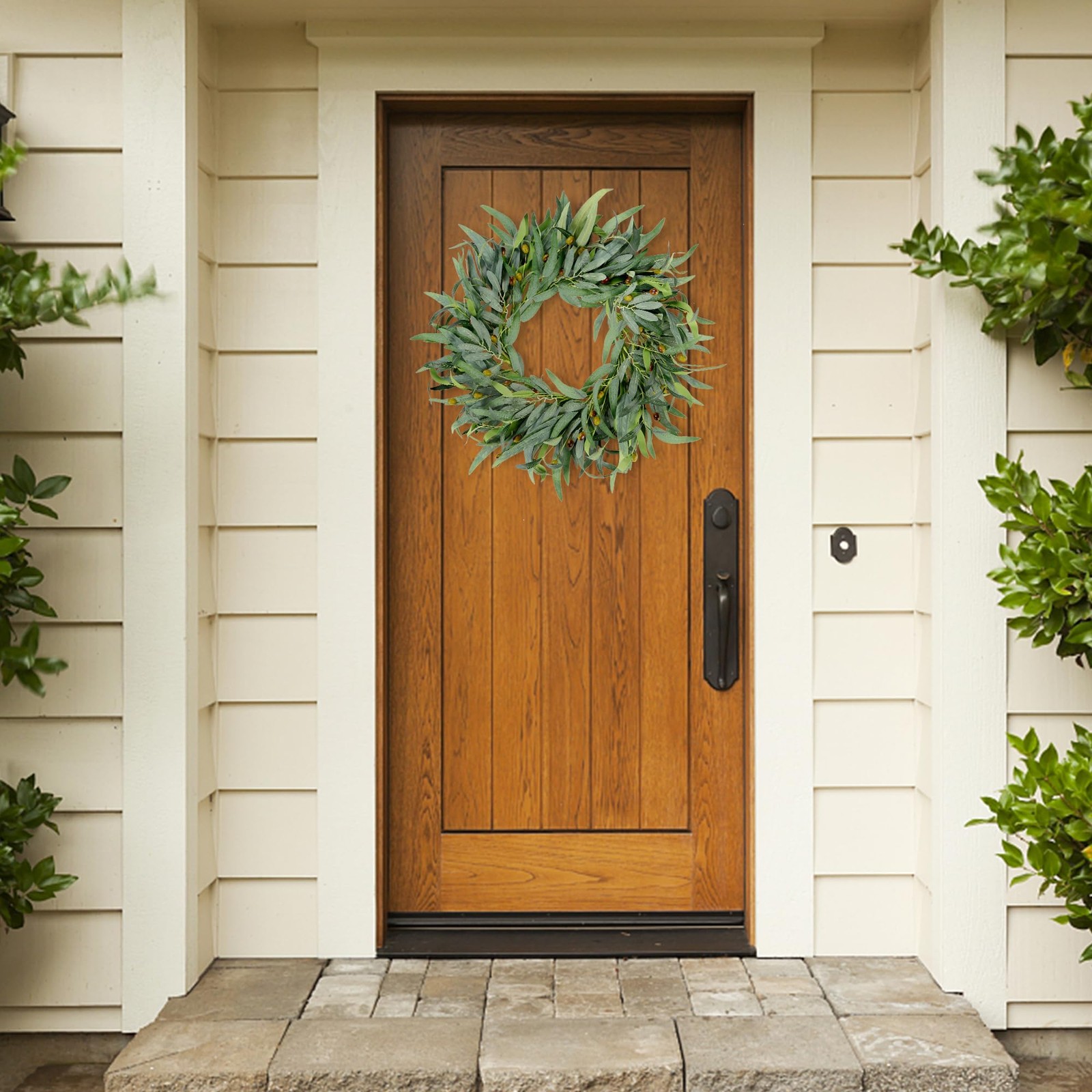 Sggvecsy Artificial Olive Wreath for Front Door 20 inch Greenery Green