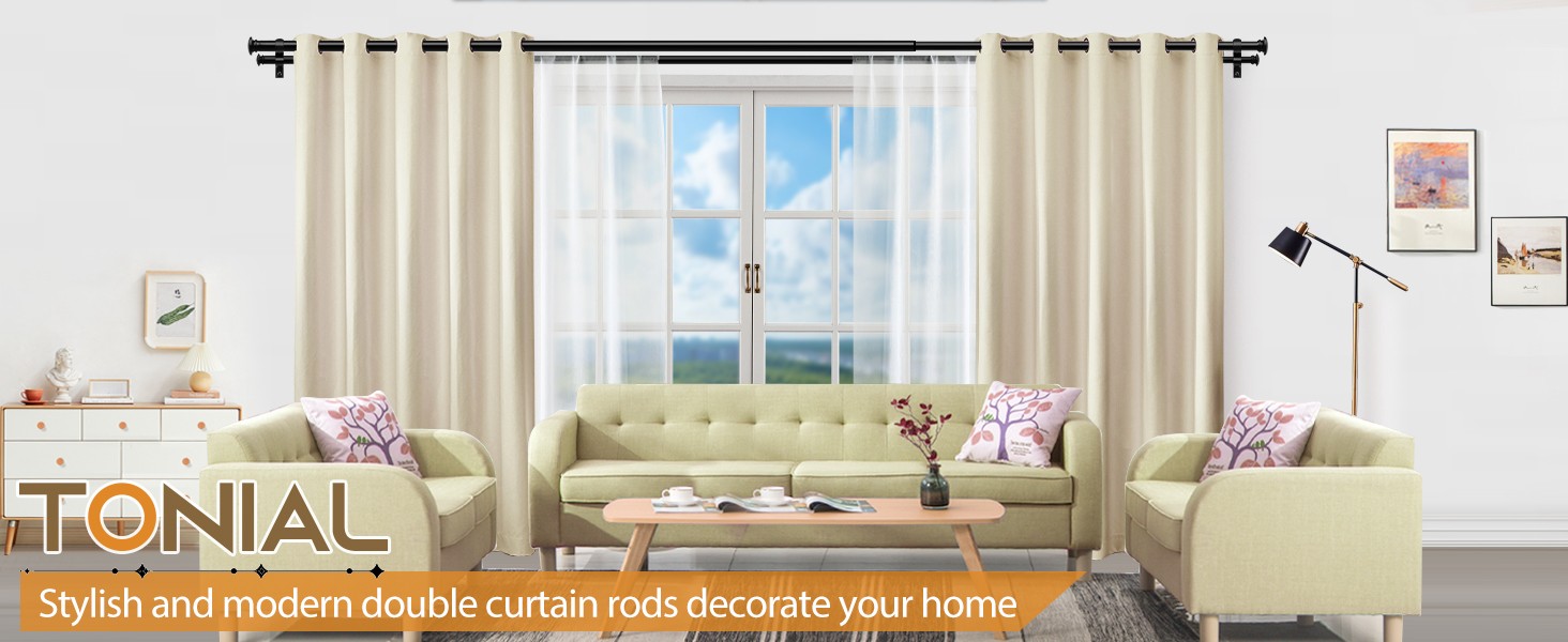 1 Inch Double Curtain Rods 66 to 120 Inches (5.5 to 10ft), Heavy Duty Decorative
