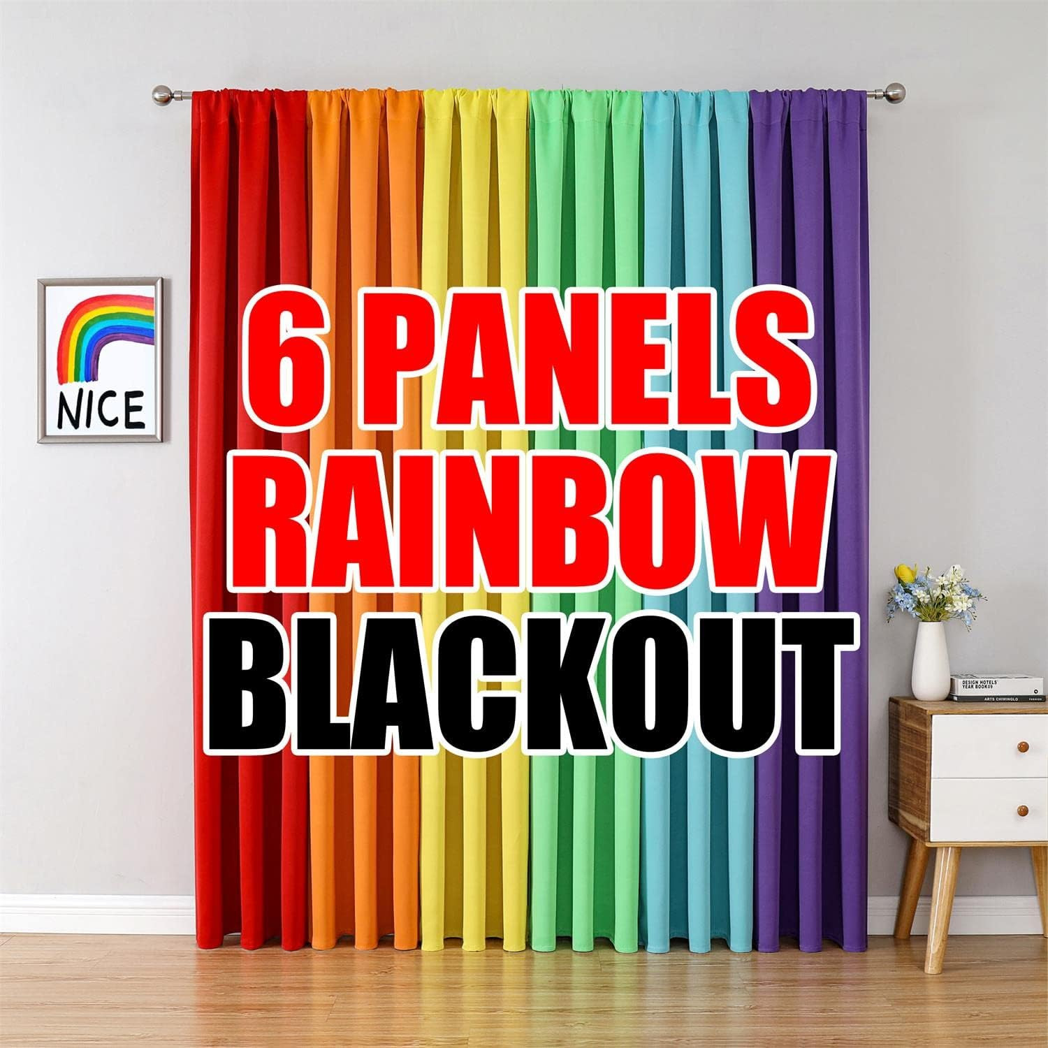 Vibrant Rainbow Blackout Curtains – 95 Inch Colorful Drapes for Home Decor
