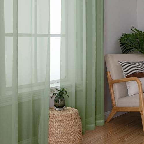 Voile Sheer Curtains – Transparent Light 59″W x 96″L (Pack of 2) Sage Green