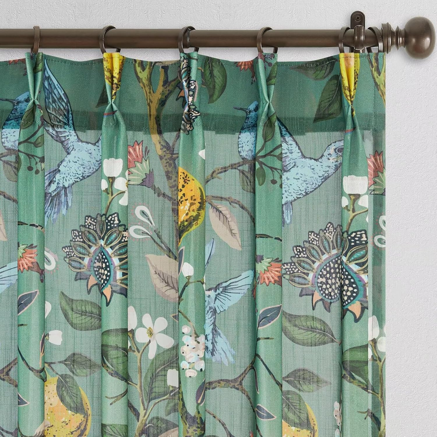 Sage Green Floral Linen Curtains 84 Inch 2 Panels Sheer Drapes Hummingbird