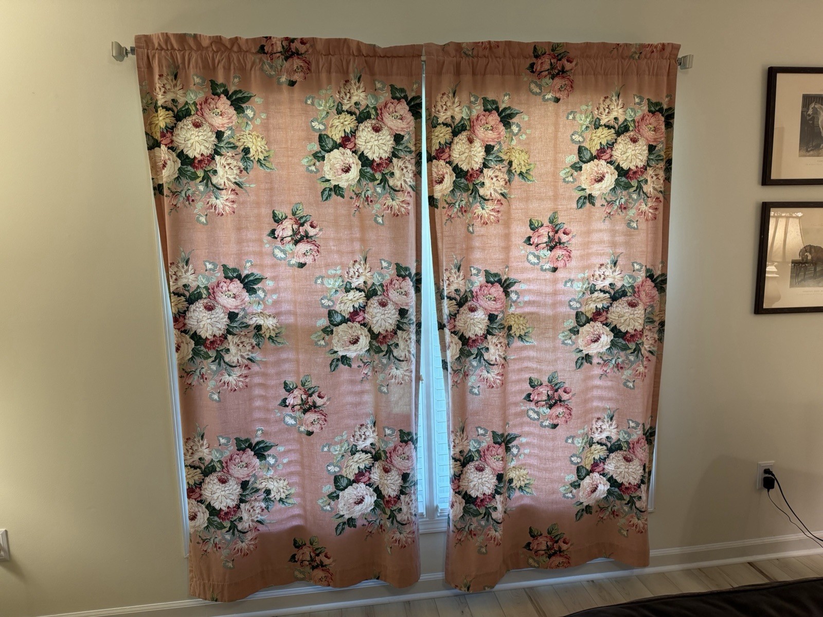 RARE Ralph Lauren Cynthia Floral Barkcloth Cotton Lined Curtain Drape Panels (2)