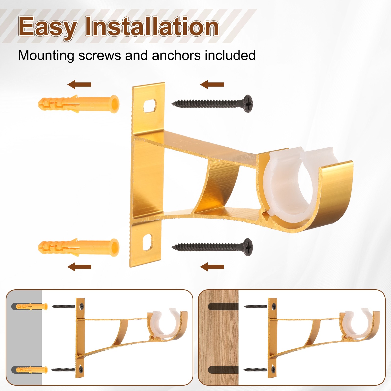 12Pcs Curtain Rod Brackets 110mm Single Drapery Holders for 1″ Rod White