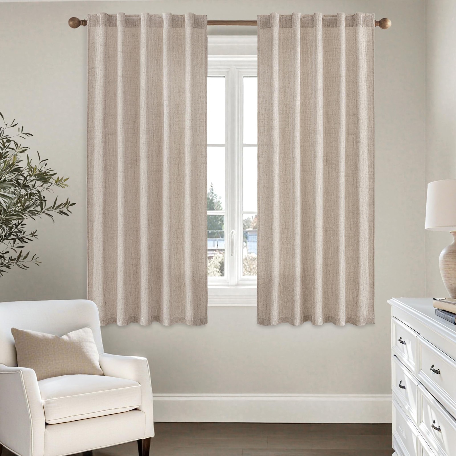 MIULEE Faux Linen Curtains 63 Inch Length 2 42″W x 63″L (Pack of 2),
