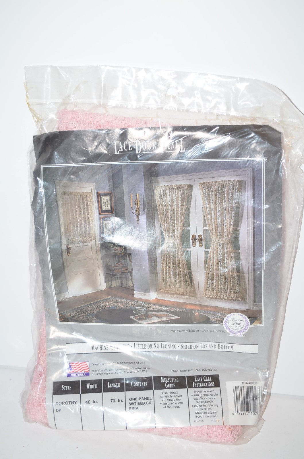 Vtg Pink Lace Door panel Curtains 40″ W X 72″ L 2 Panels French Cottage