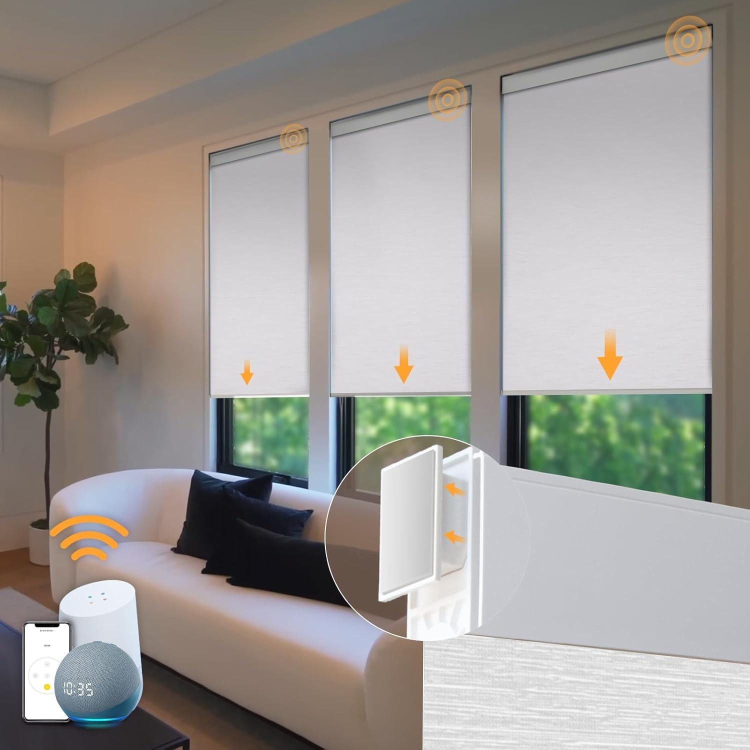Automatic White Window Blinds, Remote Control – 35×72