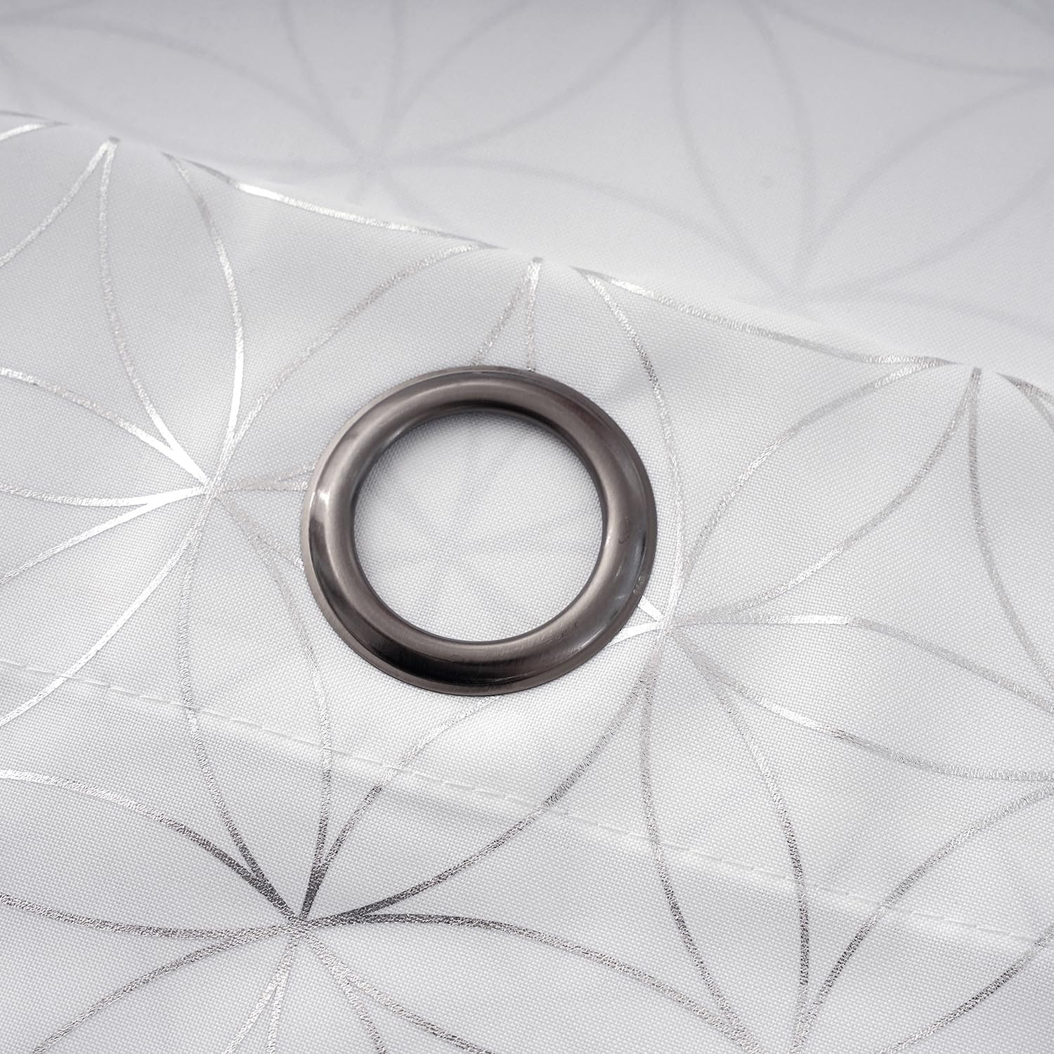 Exclusive Silver Linen Grommet Curtains, Unique Metallic Moroccan Tile Foil Prin