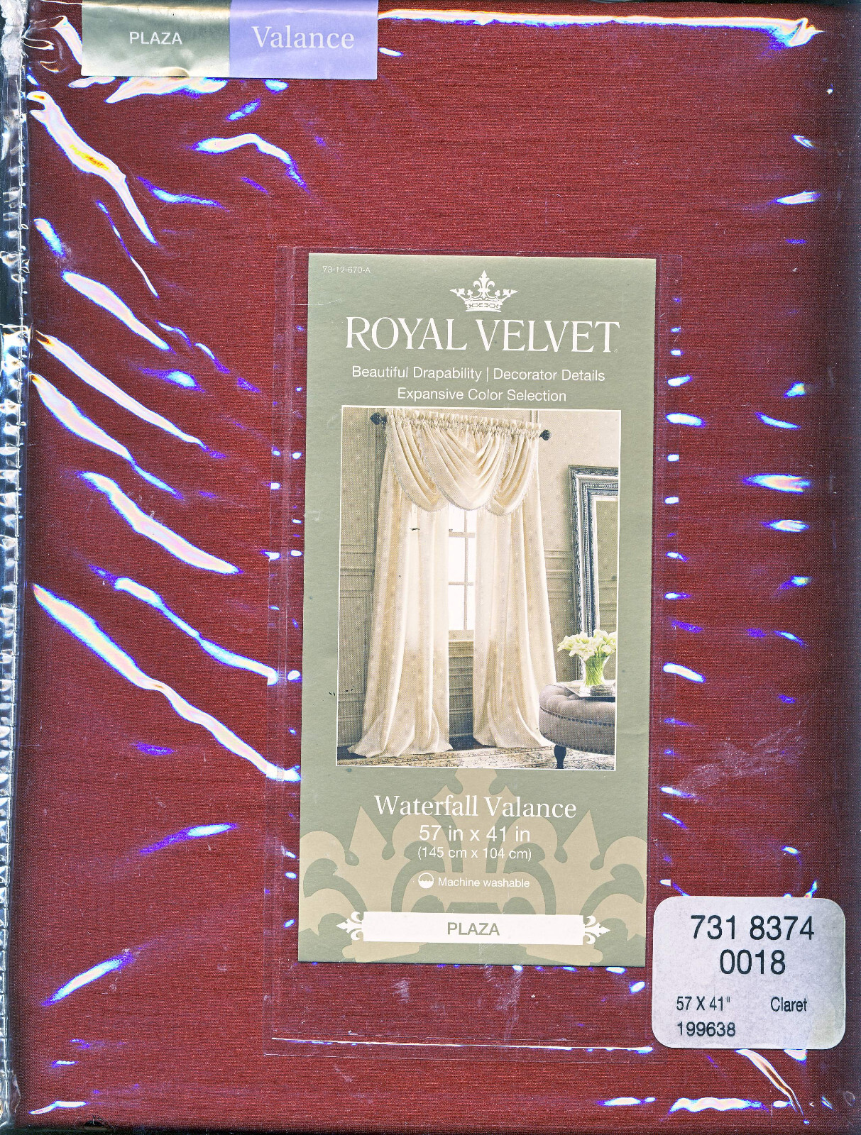 Royal Velvet Plaza Waterfall Valance 57 W x 41 Linches Claret color (Burgundy)