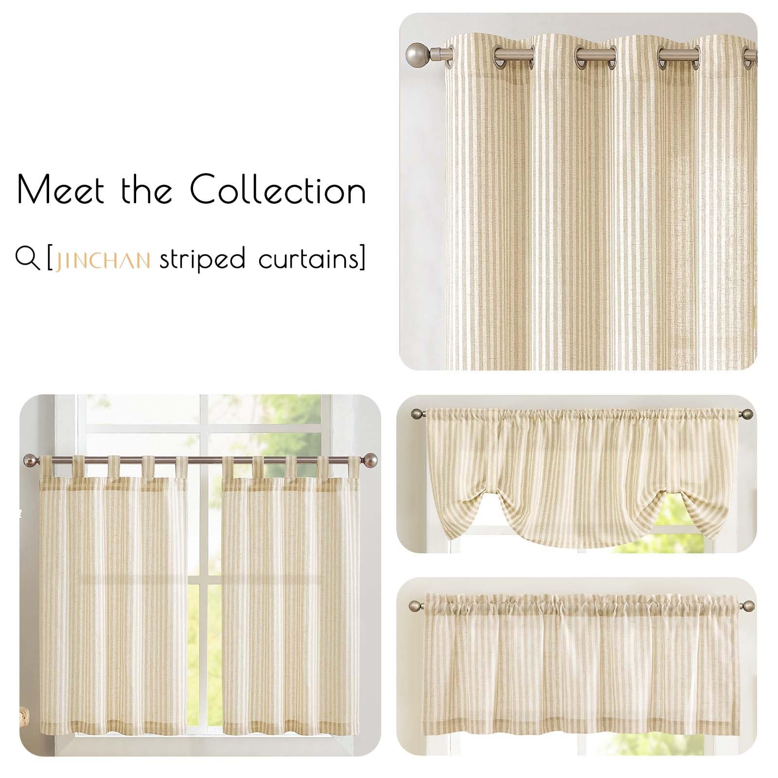 jinchan Tie Top Linen Kitchen 26″W x 24″L (Pack of 2), Striped Beige