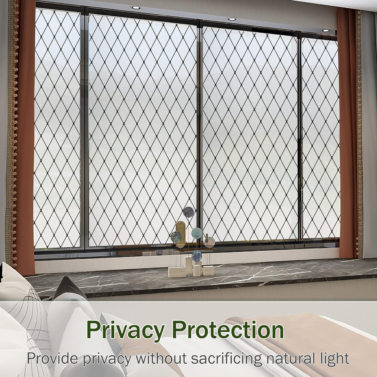 Frosted Black Lattice Window Film Static Cling Window Privacy Films Decorative G