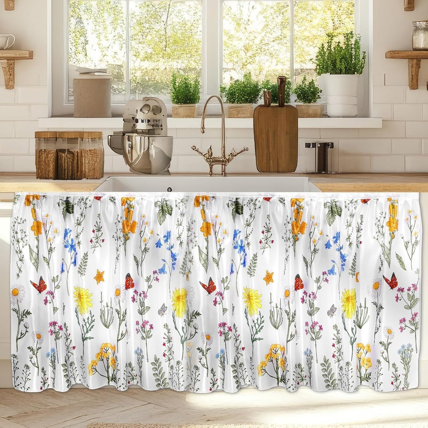 Chic 28 x 51 in Cabinet Curtain with Colorful Floral Design – Easy to Install