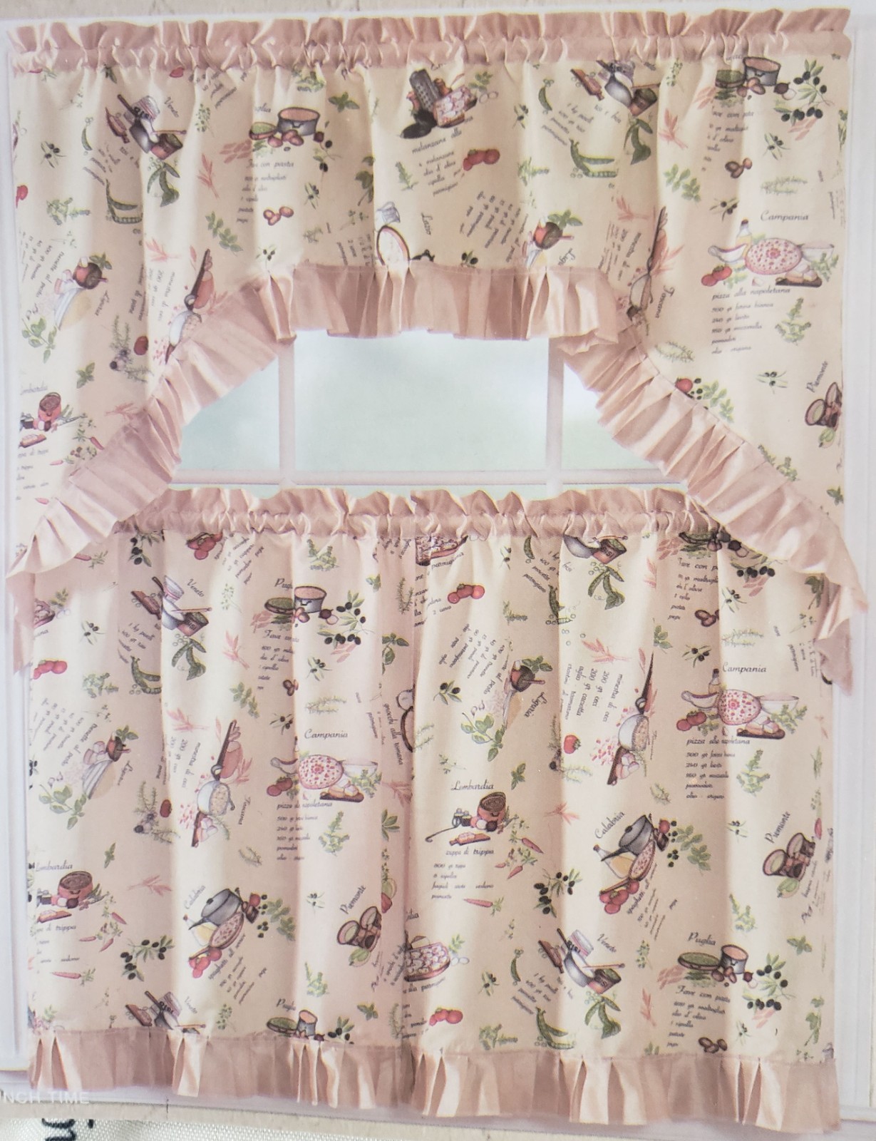 3pc Printed Curtains Set: 2 Tiers & Swag (60″x36″) FOOD, LUNCH TIME RECIPES, HG