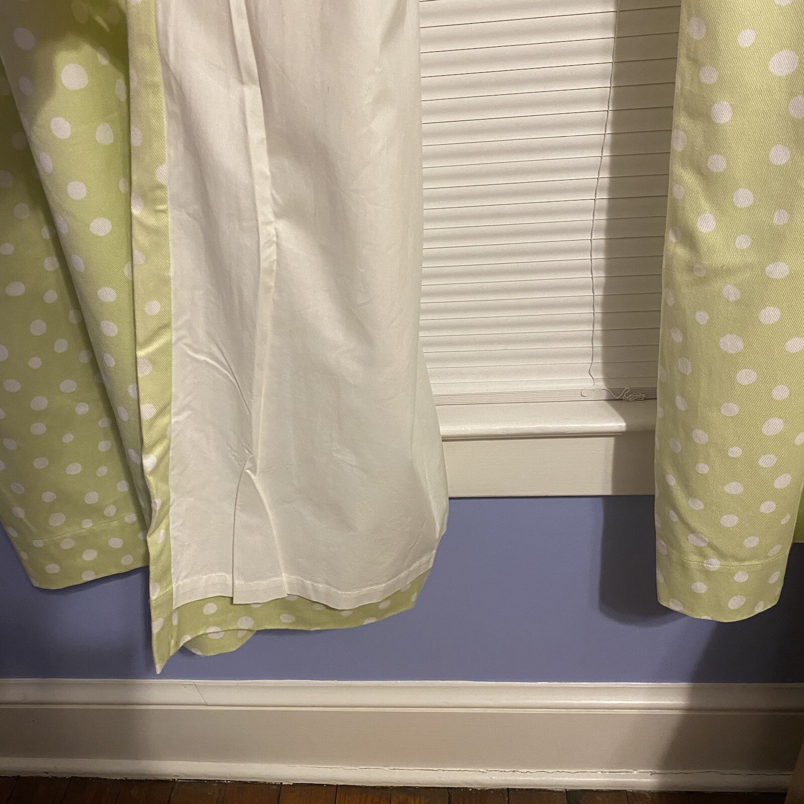 Pottery Barns Kids 44×63 in Lined Curtain Panels 2 Drapes Green White Polka Dot