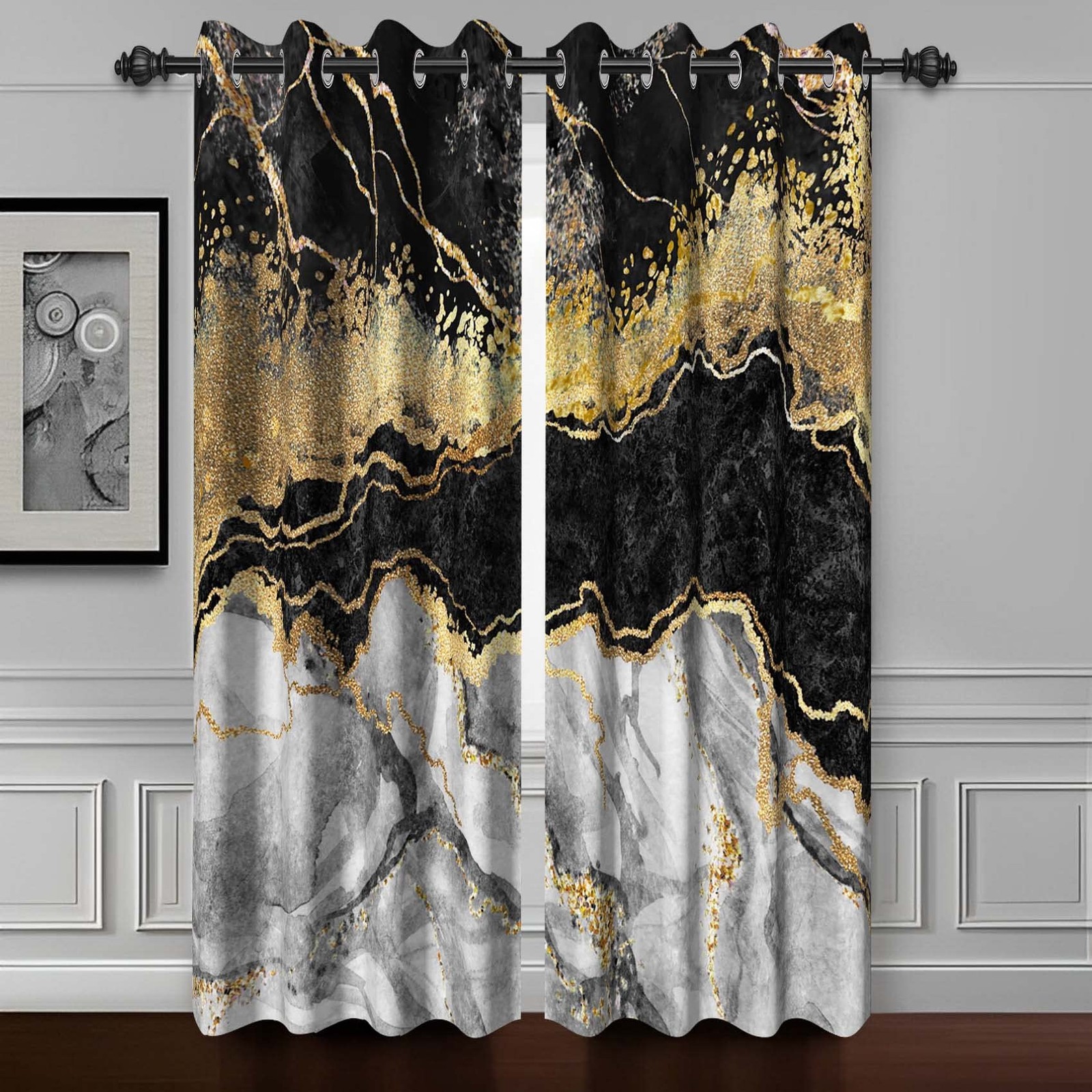 Baocicco Black Gold Marble Window Curtains For Bedroom And – Art Design
