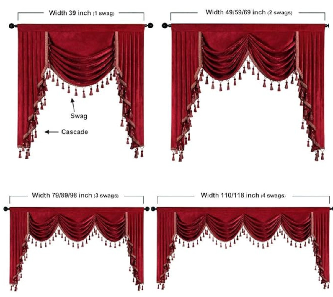 59″W – Thick Burgundy Chenille Waterfall Window Curtain Valance