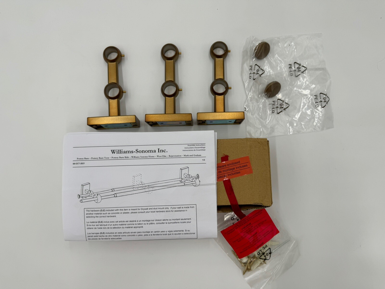 Williams Sonoma Double Curtain Bracket Assembly Hardware Kit Simple Barral Brass
