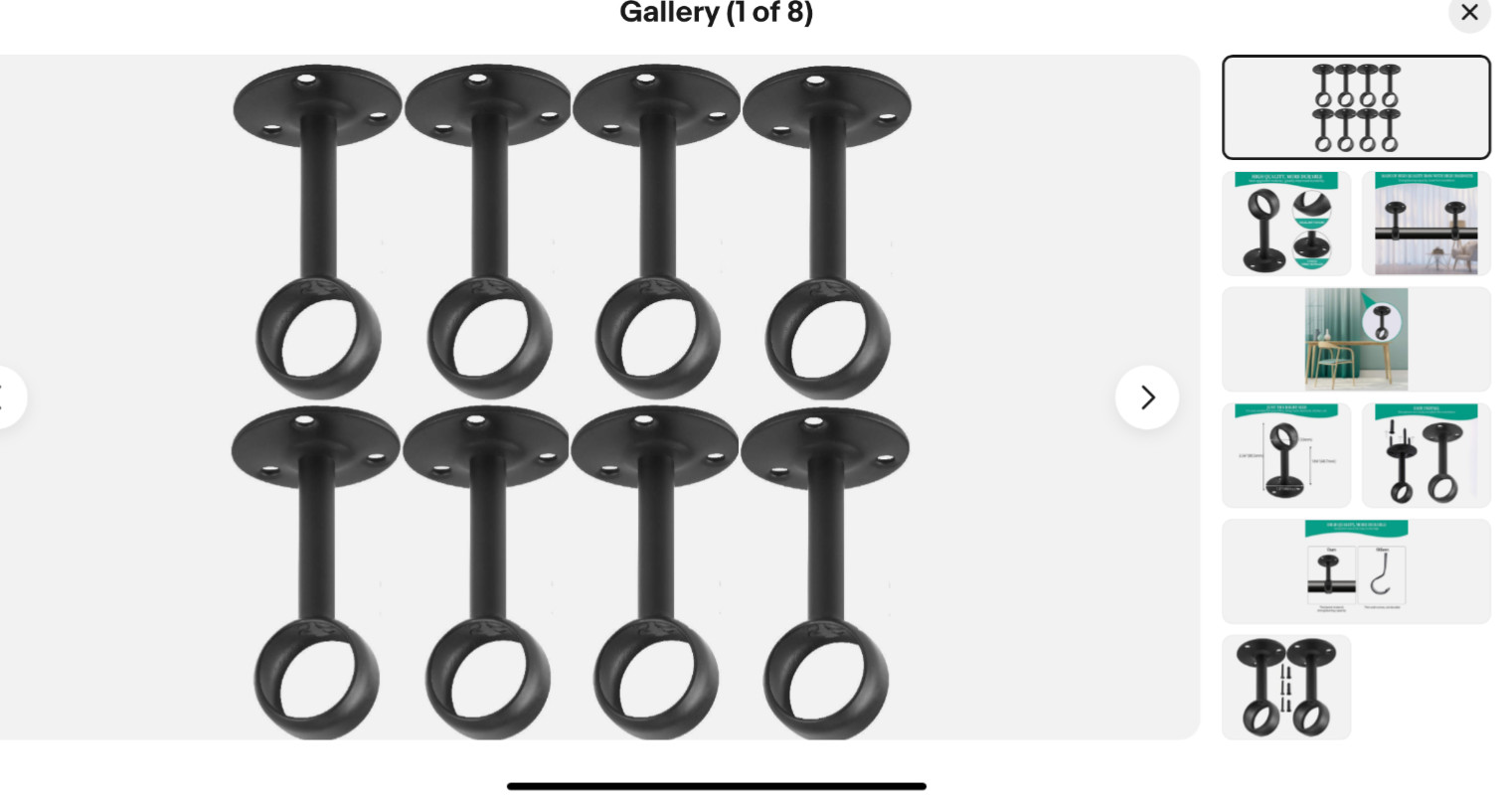 Ceiling-Mount Curtain Bracket Holders for 1 1/4-Inch Rod 8 PCS Black