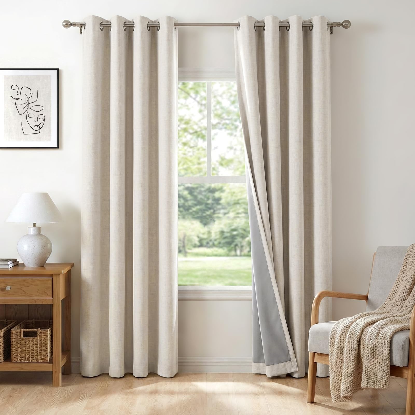 100% Blackout Shield Blackout Curtains for Bedroom, Beige Grommet Curtains fo…