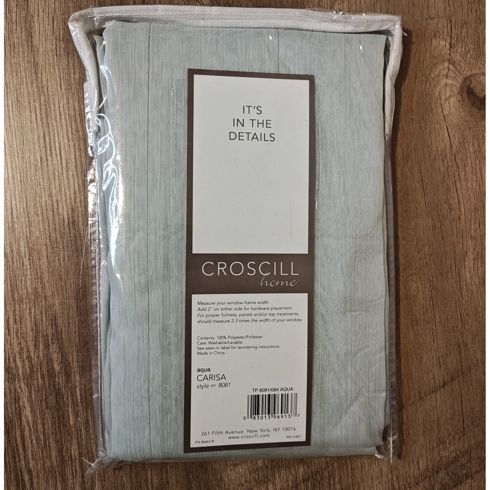 Croscill Carisa Tailored Curtain Panel 40×84 Aqua Blue Gold Pinstripe 8081