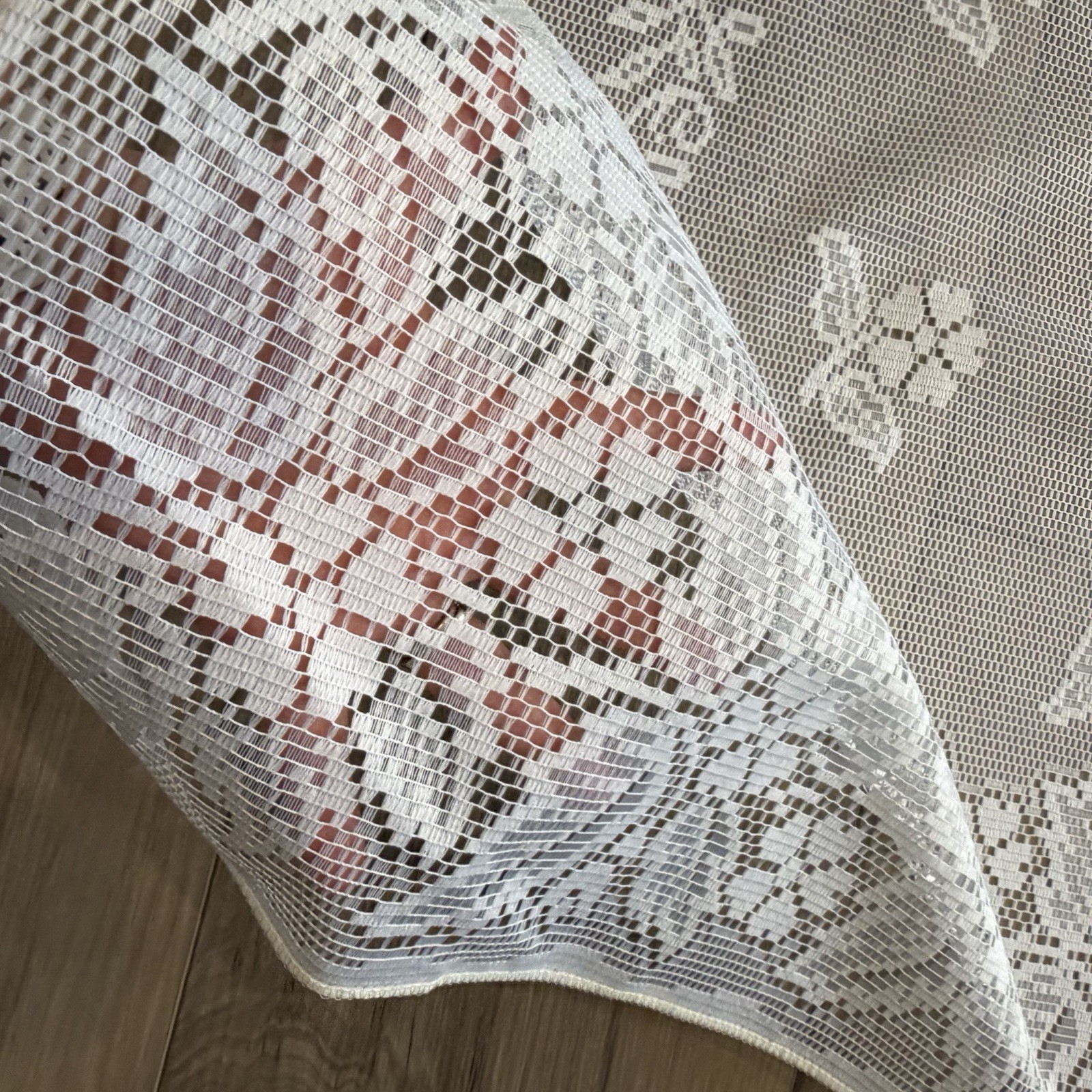 Vtg Lace Panel Pair Curtain W/ Matching Tie Backs USA Made 118”x81” Floral Birds