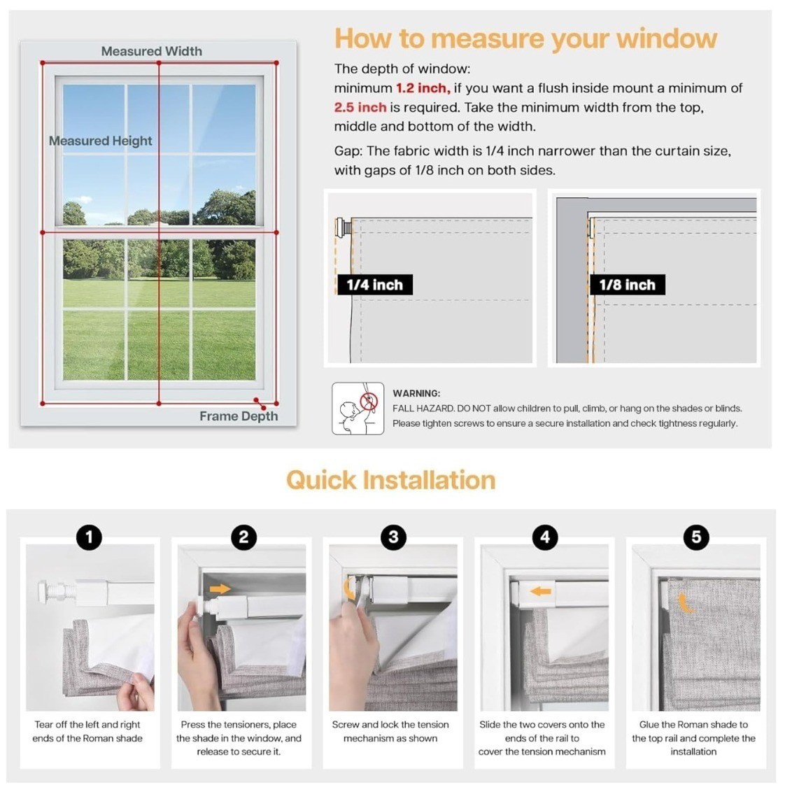 LazBlinds Cordless Cellular Shades, No Tools No Drill Blackout, 23″ W x 64″ H