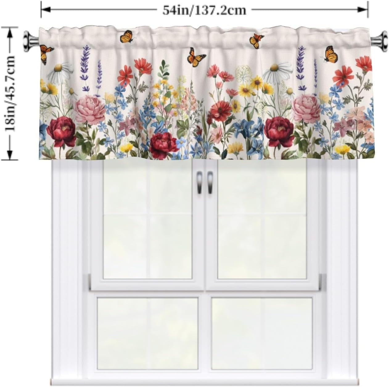 Floral Valances for Windows Spring Summer Wildflower Kitchen Curtain Farmhouse