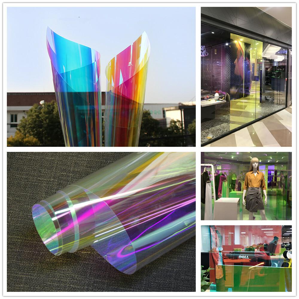 Rainbow Iridescent Window Film Home Mall Glass Decoration Tint Adhesive 152x50cm