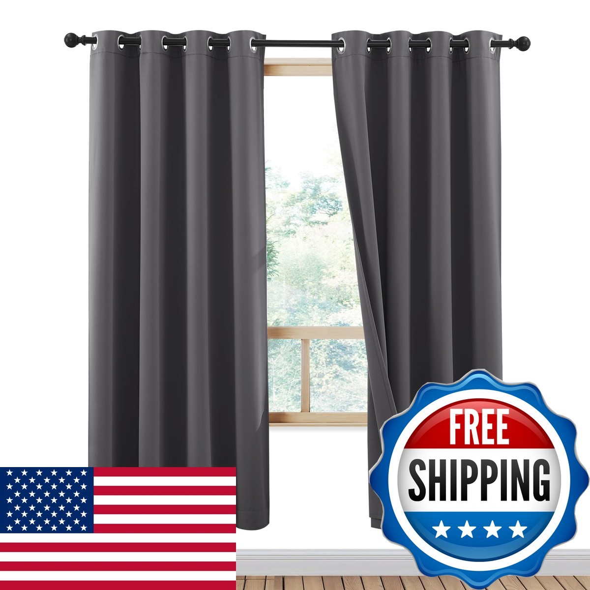 NICETOWN Blackout Curtains Grey 2 PCs 52-inch W by 63-inch L