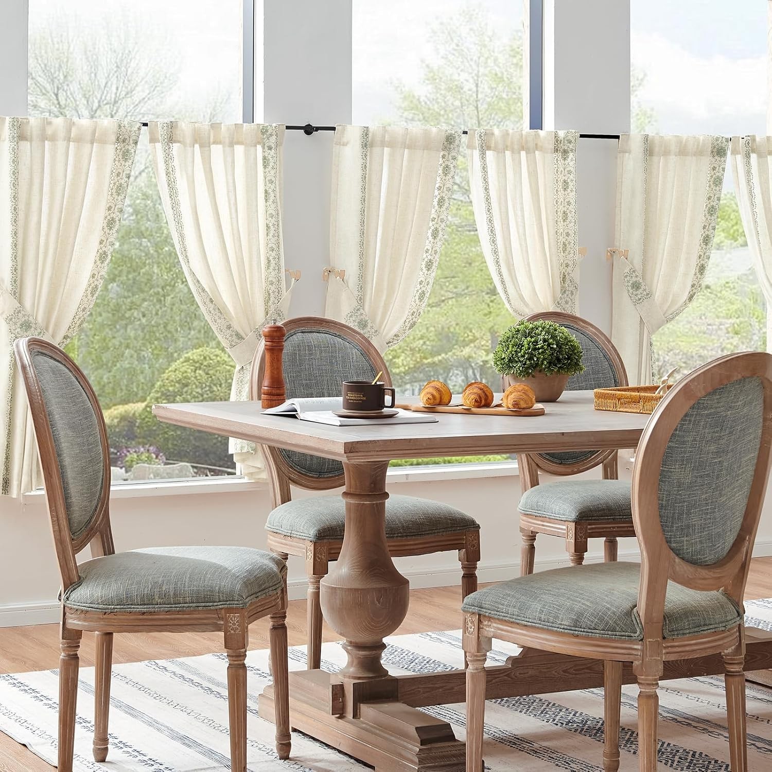 Small Window Curtains 45 Inch Length Linen Cafe Curtains for Kitchen Bathroom…
